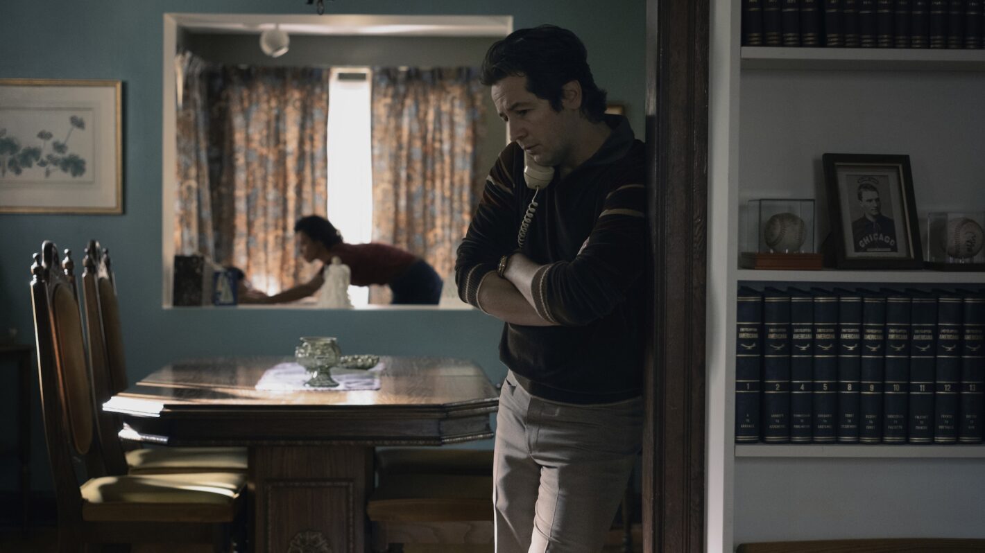 DEVIL IN DISGUISE: JOHN WAYNE GACY -- Episode 101 -- Pictured: Michael Angarano as Sam Amirante -- (Photo by: Brooke Palmer/PEACOCK)