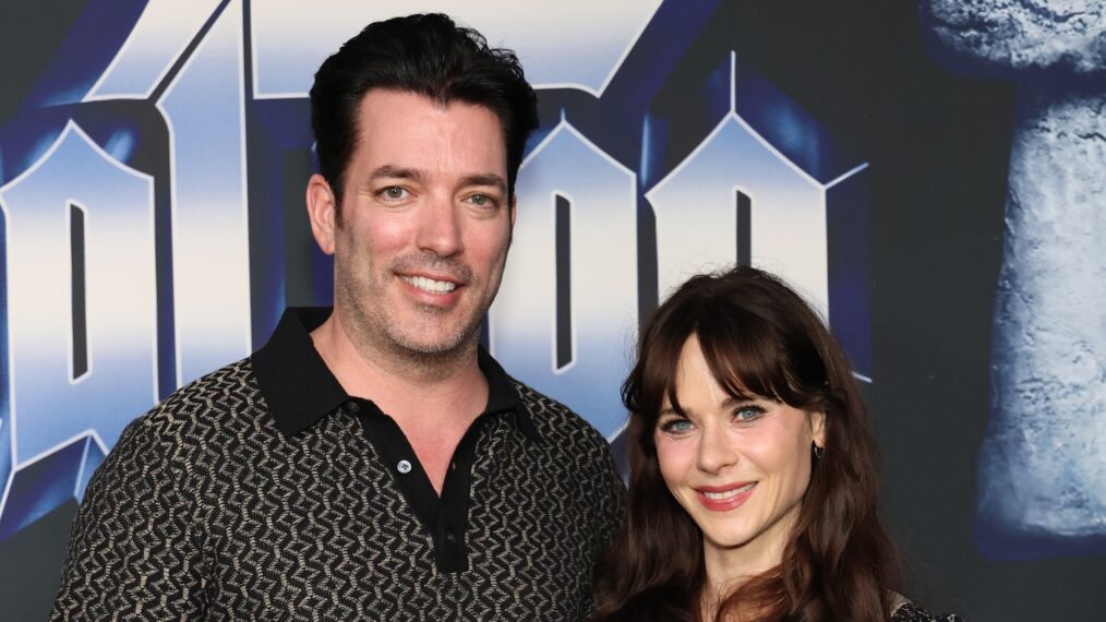 Jonathan Scott and Zooey Deschanel attend the premiere of 'Spinal Tap II: The End Continues' at The Egyptian Theatre Hollywood on September 09, 2025 in Los Angeles, California.