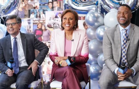 George Stephanopoulos, Robin Roberts, and Michael Strahan on the April 14, 2022, episode of ABC's 'Good Morning America.'