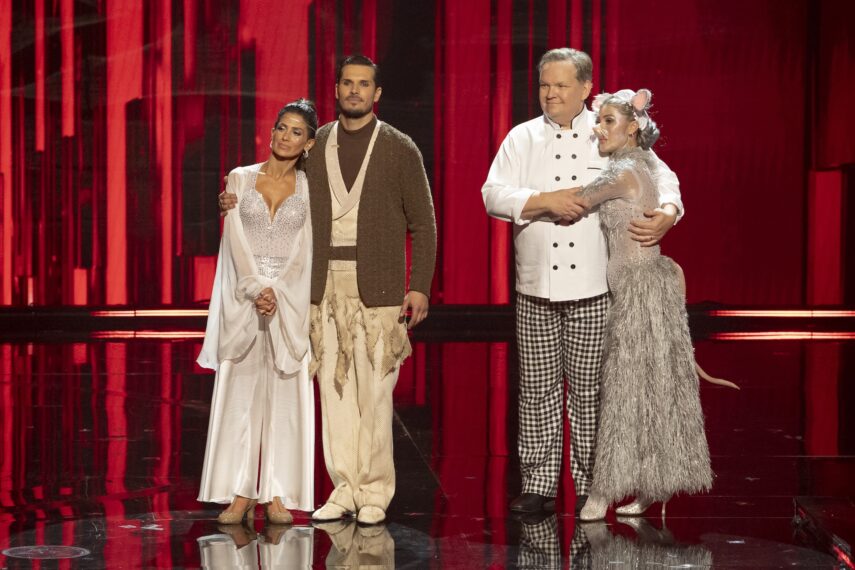 Hilaria Baldwin, Gleb Savchenko, Andy Richter, and Emma Slater on Season 34, Episode 4, of ABC's 'Dancing With the Stars,' October 7, 2025.