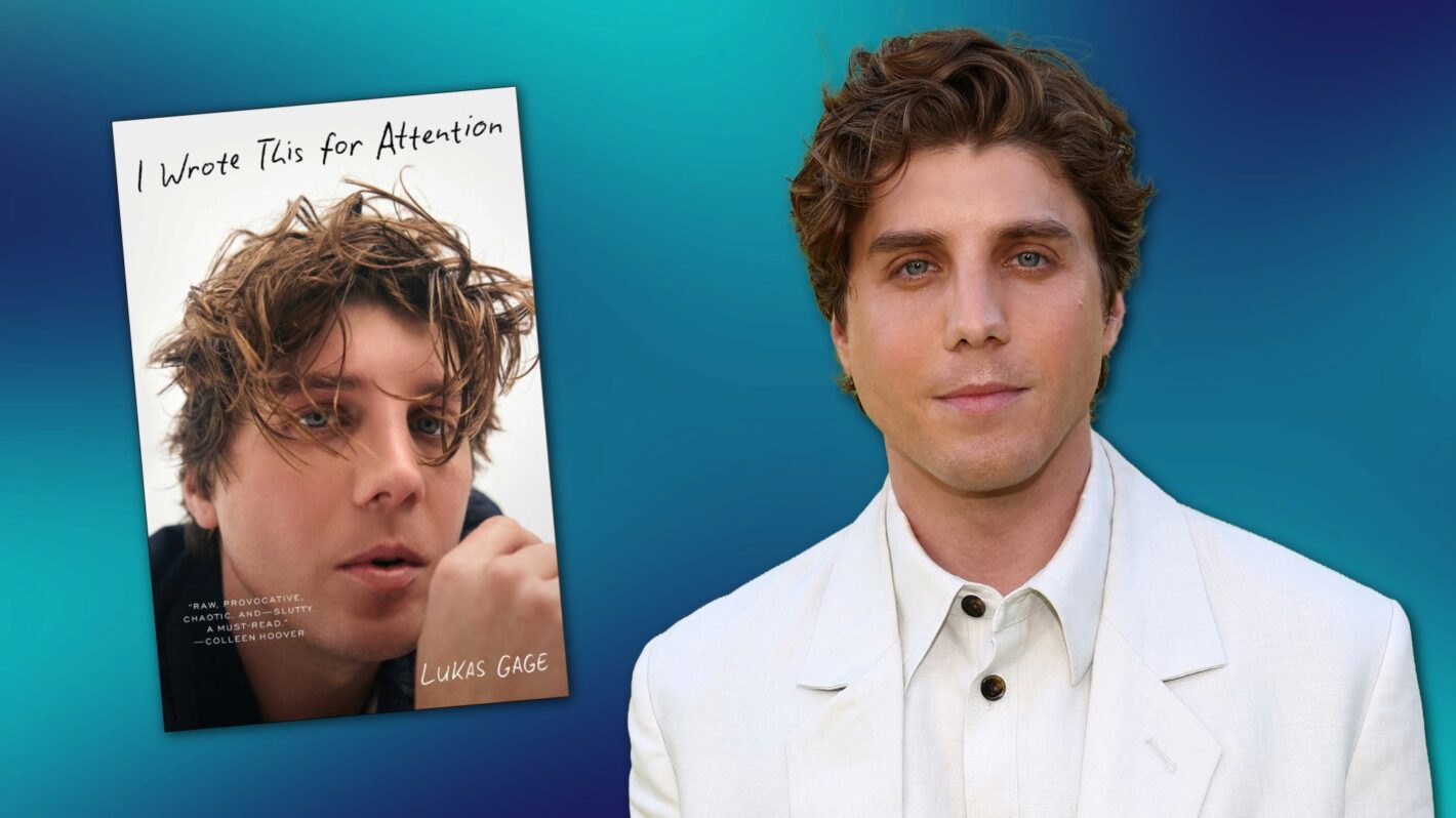 I' Wrote This for Attention' book cover next to an image of author Lukas Gage.
