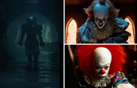 Pennywise as portrayed by Bill Skarsgård and Tim Curry in 'It: Welcome to Derry,' 2017's'It,' and 1990's 'It'