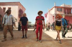 Jacob Romero as Usopp, Taz Skylar as Sanji, Iñaki Godoy as Monkey D. Luffy, Emily Rudd as Nami, Mackenyu as Roronoa Zoro in season 2 of Netflix's 'One Piece.'