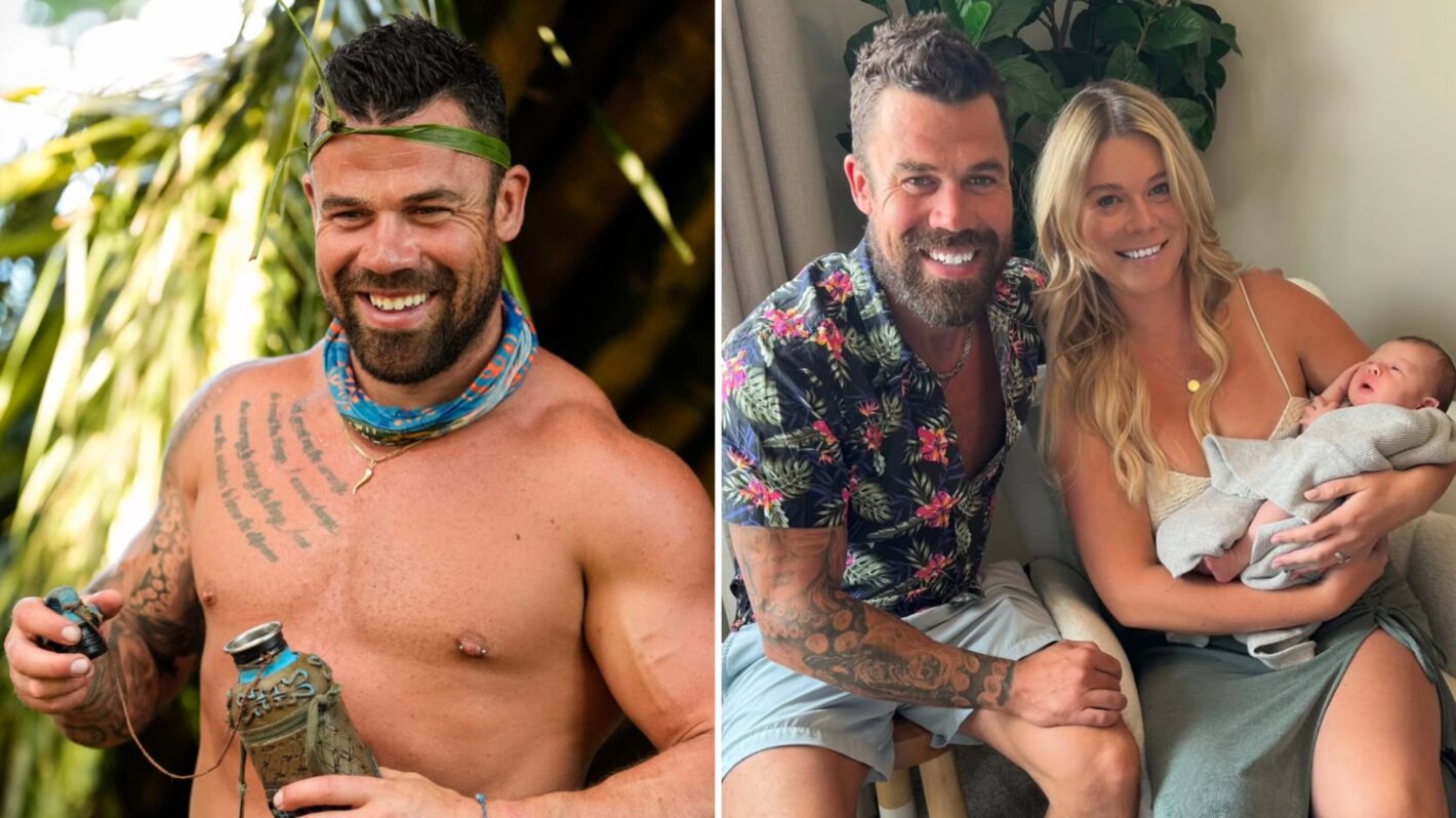 Jake Latimer from Survivor with wife Louise and son Jax