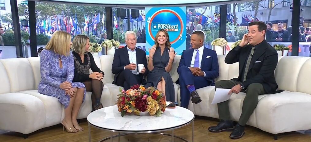 Jenna Bush Hager, Dylan Dreyer, Richard Gere, Savannah Guthrie, Craig Melvin, and Carson Daly on the October 16, 2025, episode of NBC's 'Today.'
