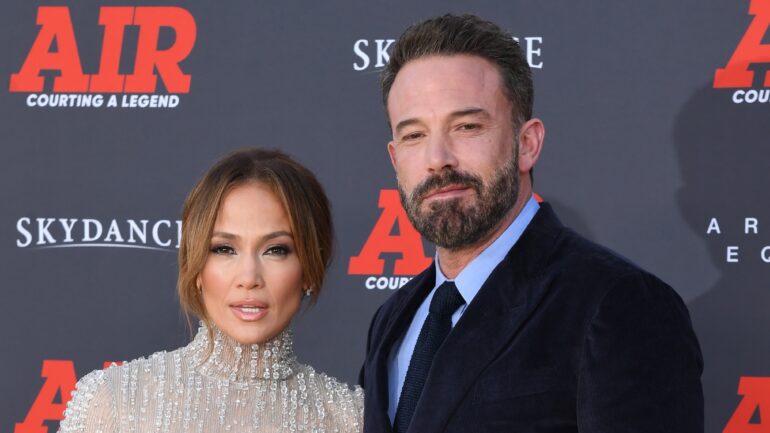 Jennifer Lopez and Ben Affleck attend Amazon Studios' World Premiere Of "AIR" at Regency Village Theatre on March 27, 2023 in Los Angeles, California.