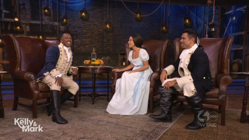 Leslie Odom Jr., Kelly Ripa, and Mark Consuelos on the October 31, 2025, episode of ABC's 'Live With Kelly and Mark.'