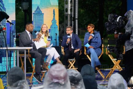 Michael Strahan, Lara Spencer, George Stepanopoulos and Robin Roberts during ABC's "Good Morning America" Live From Philadelphia broadcast at the steps of the Philadelphia Art Museum on June 13, 2019 in Philadelphia, Pennsylvania.