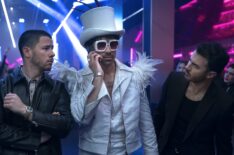 Nick Jonas, Joe Jonas, and Kevin Jonas in 'A Very Jonas Christmas Movie,' Disney+, November 14, 2025.