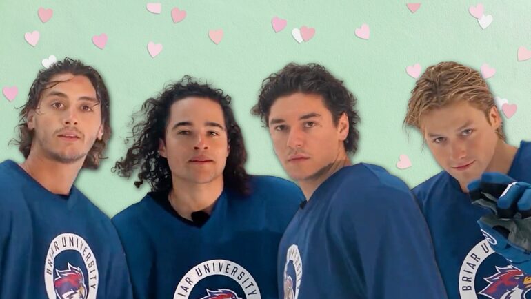 Antonio Cipriano, Jalen Thomas Brooks, Belmont Cameli, and Stephen Kalyn as Logan, Tucker, Garrett, and Dean on Off Campus