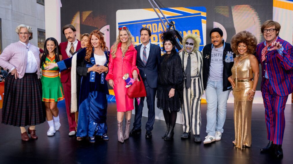 Peter Alexander, Laura Jarrett, Willie Geist, Hoda Kotb, Jenna Bush Hager, Savannah Guthrie, Luke Wilson, Dylan Dreyer, Al Roker, Craig Melvin, Sheinelle Jones and Carson Daly on the October 31, 2024, episode of NBC's 'Today.'