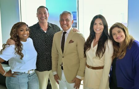 Sunny Anderson, Jeff Mauro, Geoffrey Zakarian, Katie Lee Biegel, and Alex Guarnaschelli attend A Brunch Affair presented by Mike's Amazing hosted by Sunny Anderson, Katie Lee, Alex Guarnaschelli, Jeff Mauro and Geoffrey Zakarian during Food Network New York City Wine & Food Festival presented by Invesco QQQ at Invesco QQQ Festival Campus in the Seaport Pier 17 on October 18, 2025 in New York City.