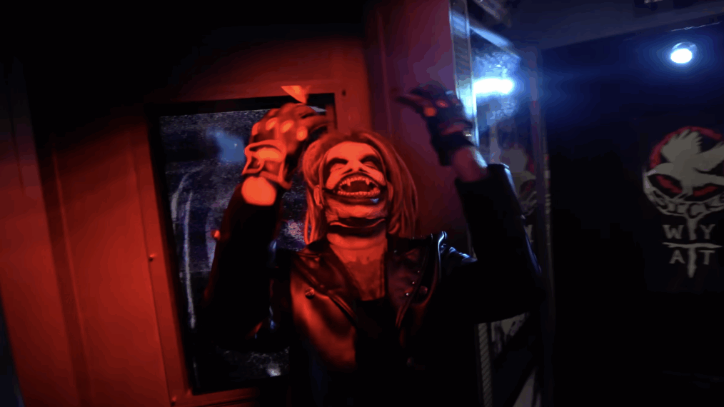 A scare actor in 'The Horrors of the Wyatt Sicks' haunted house.