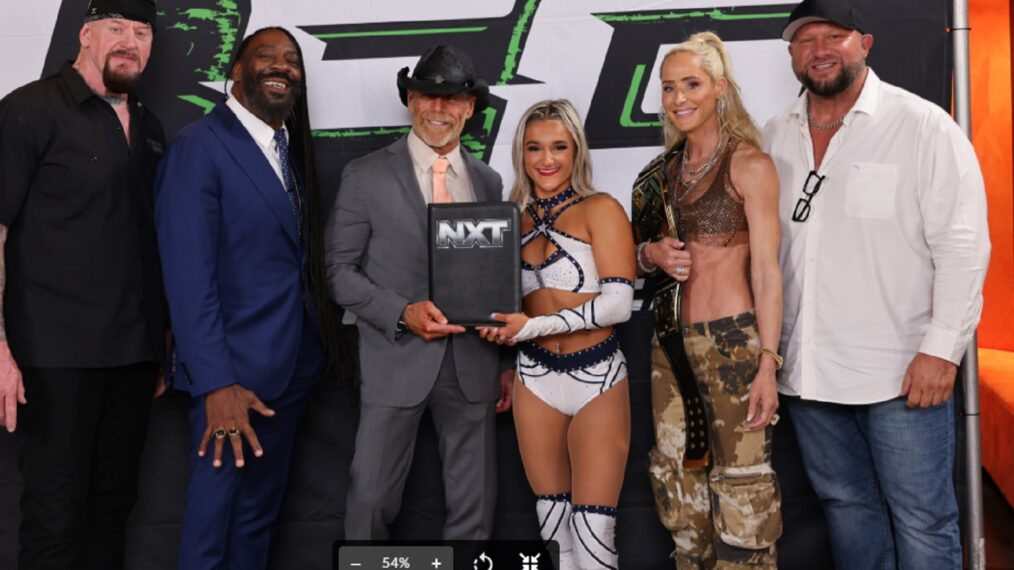 The Undertaker, Booker T, Shawn Michaels, Dani Sekelsky, Michelle McCool (A&E)