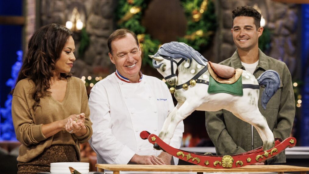 Yolanda Gampp, Jacques Torres, and Wells Adams (L to R). Sweet Empire, courtesy of Food Network.