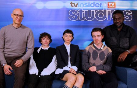 David W. Zucker, Samuel Blenkin, Sydney Chandler, Alex Lawther, and Babou Ceesay from 'Alien: Earth' in the TV Insider Studio at NYCC 2025