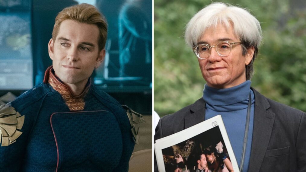 Antony Starr as Homelander in 'The Boys' and Andy Warhol for 'Samo Lives'