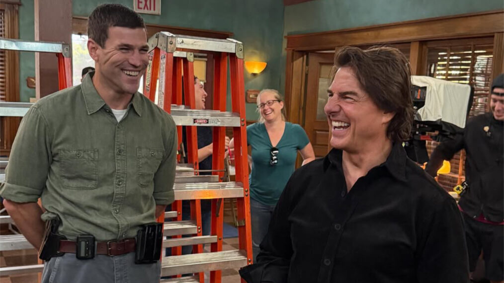 Austin Stowell and Tom Cruise on the set of 'NCIS: Origins'