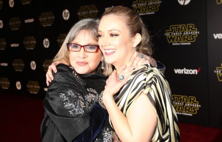 Billie Lourd and Carrie Fisher attend the World Premiere of Star Wars: The Force Awakens at the Dolby, El Capitan, and TCL Theatres on December 14, 2015 in Hollywood, California.