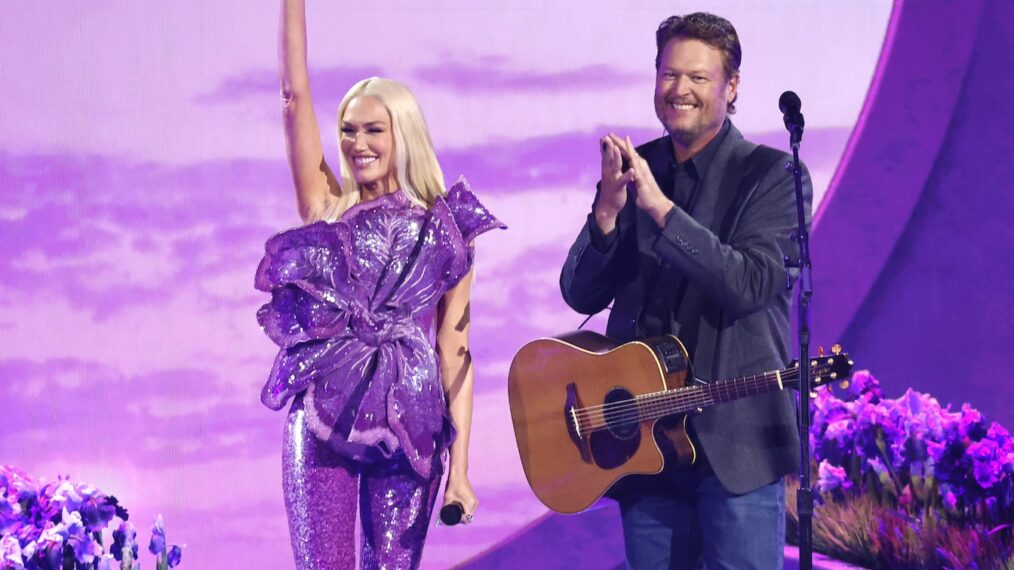 Gwen Stefani and Blake Shelton perform onstage during the 59th Academy of Country Music Awards