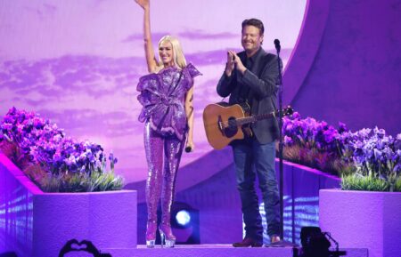 Gwen Stefani and Blake Shelton perform onstage during the 59th Academy of Country Music Awards