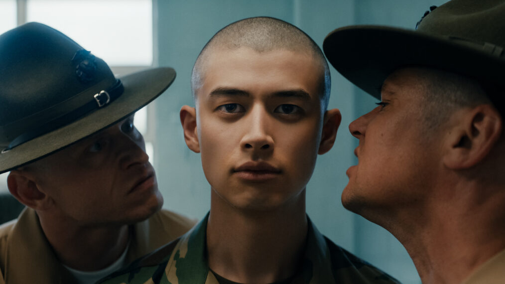 Nicholas Logan as Sgt. Howitt, Liam Oh as Ray McAffey and Zach Roerig as Knox in 'Boots' Season 1 Episode 1