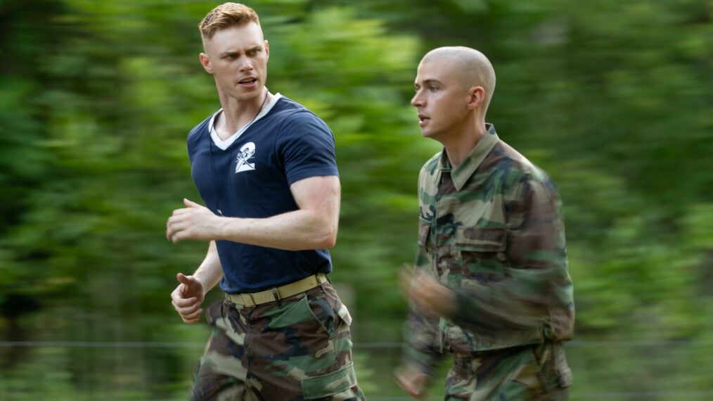 Max Parker as Sgt. Sullivan and Miles Heizer as Cameron Cope in 'Boots' Season 1 Episode 3