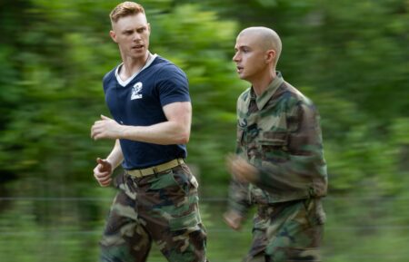 Max Parker as Sgt. Sullivan and Miles Heizer as Cameron Cope in 'Boots' Season 1 Episode 3