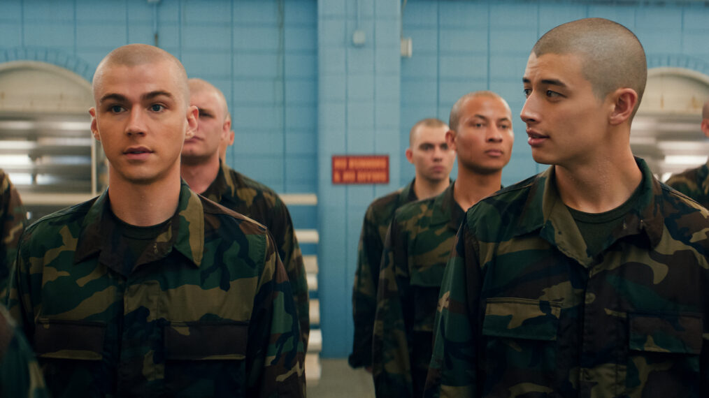 Miles Heizer as Cameron Cope and Liam Oh as Ray McAffey in 'Boots' Season 1 Episode 4