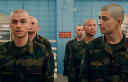Miles Heizer as Cameron Cope and Liam Oh as Ray McAffey in 'Boots' Season 1 Episode 4