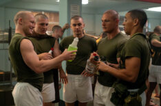 Angus O’Brien as Hicks, Kieron Moore as Slovacek, Miles Heizer as Cameron Cope, Brandon Tyler Moore as Cody Bowman and Dominic Goodman as Nash in 'Boots' Season 1 Episode 6