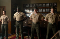 Ana Ayora as Capt. Fajardo, Cedrick Cooper as Sgt. McKinnon, Nicholas Logan as Sgt. Howitt, and Max Parker as Sgt. Sullivan in 'Boots' Season 1 Episode 6