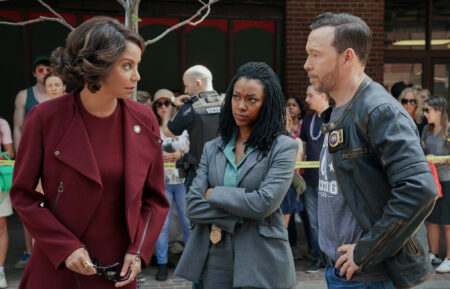 Gloria Reuben as Mae Silver. Sonequa Martin-Green as Lena Silver, and Donnie Wahlberg as Danny Reagan in 'Boston Blue' Season 1 Episode 2, 'Teammates'