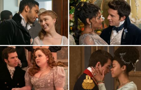 Simon and Daphne in 'Bridgerton' Season 1; Anthony and Kate in 'Bridgerton' Season 2; Colin and Penelope in 'Bridgerton' Season 3; George and Charlotte in 'Queen Charlotte: A Bridgerton Story'