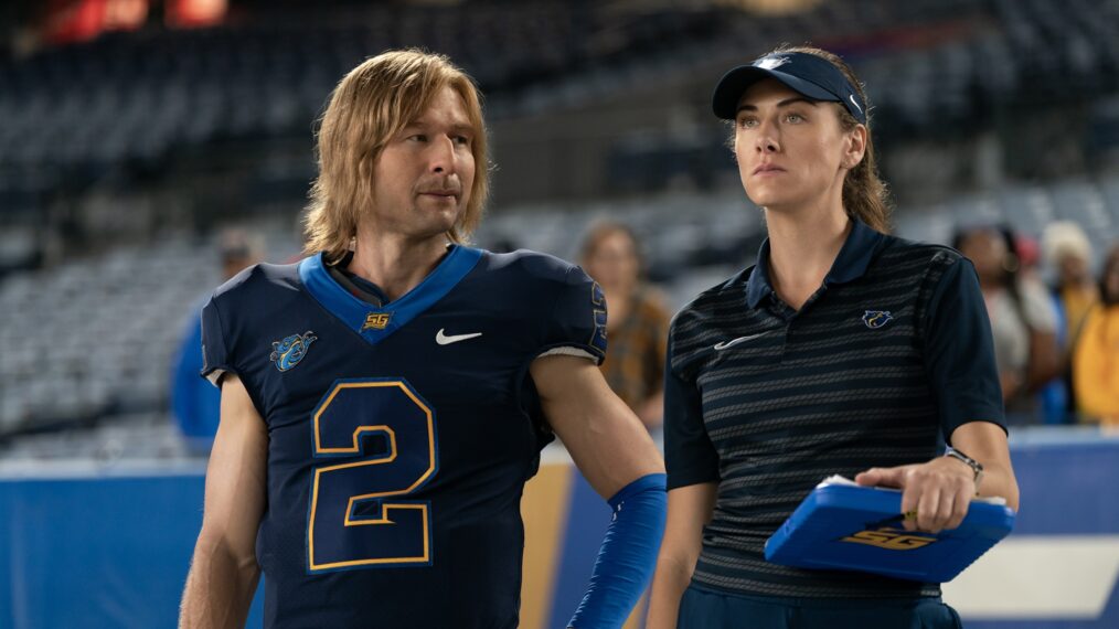 Glen Powell and Perry Mattfeld in 'Chad Powers'