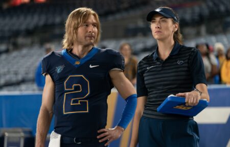 Glen Powell and Perry Mattfeld in 'Chad Powers'