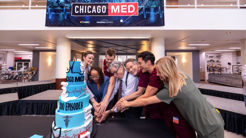 Sarah Ramos as Dr. Caitlin Lenox, S. Epatha Merkerson as Sharon Goodwin, Luke Mitchell as Dr. Mitch Ripley, Oliver Platt as Dr. Daniel Charles, Steven Weber as Dr. Dean Archer, Darren Barnet as Dr. John Frost, Jessy Schram as Dr. Hannah Asher — 'Chicago Med' Episode 200 Celebration