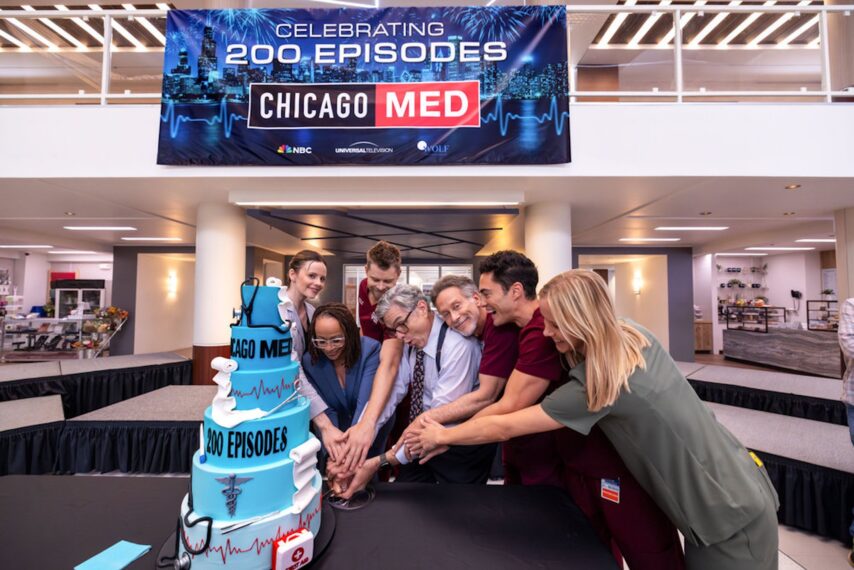 Sarah Ramos as Dr. Caitlin Lenox, S. Epatha Merkerson as Sharon Goodwin, Luke Mitchell as Dr. Mitch Ripley, Oliver Platt as Dr. Daniel Charles, Steven Weber as Dr. Dean Archer, Darren Barnet as Dr. John Frost, Jessy Schram as Dr. Hannah Asher — 'Chicago Med' Episode 200 Celebration