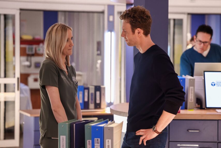 Jessy Schram as Dr. Hannah Asher, Nick Gehlfuss as Dr. Will Halstead — 'Chicago Med' Season 11 Episode 2 "A Game of Inches"