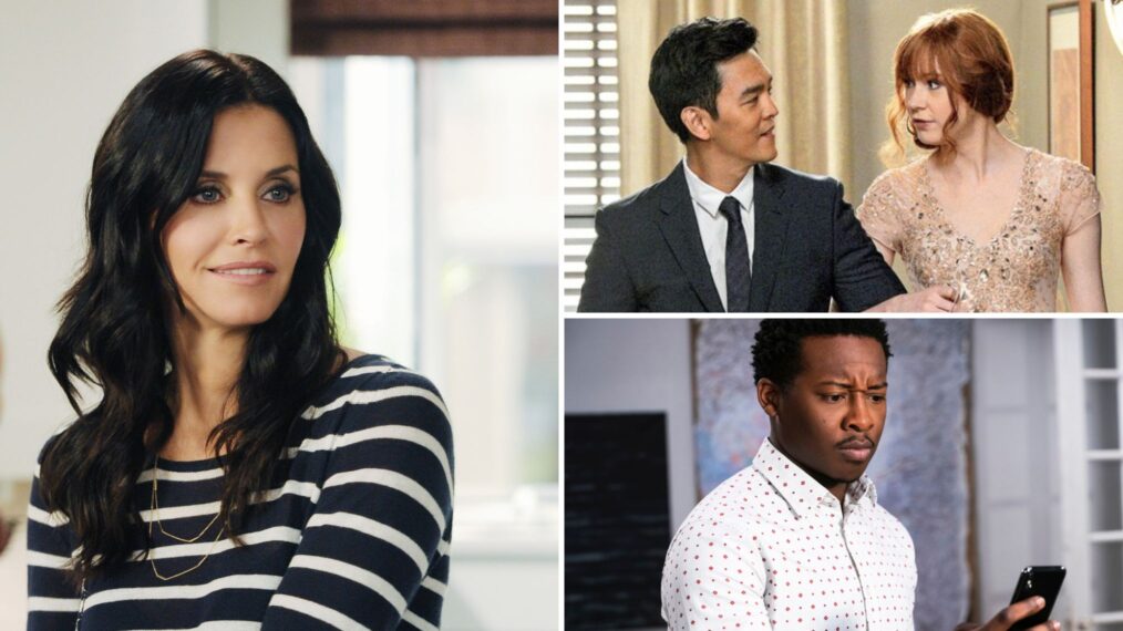 Courteney Cox as Jules Cobb in 'Cougar Town,' John Cho as Henry Higgs and Karen Gillan as Eliza Dooley in 'Selfie,' Brandon Michael Hall as Miles Finer in 'God Friended Me'