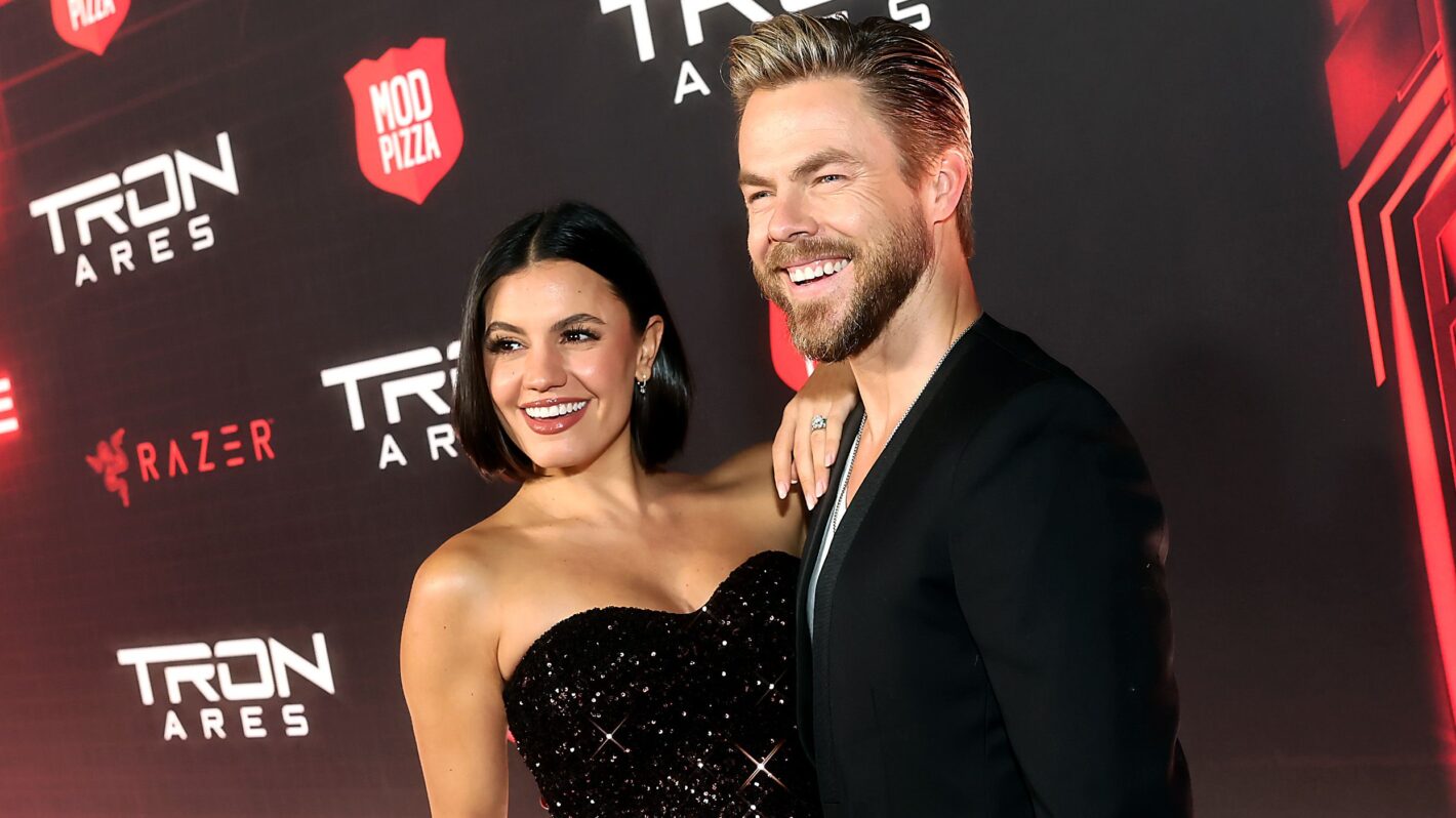 Hayley Erbert and Derek Hough attend the World Premiere of Disney's Tron: Ares at the TCL Chinese Theater