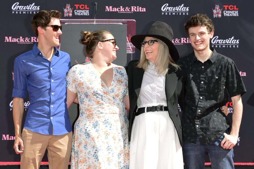 Jordan White, Dexter Keaton, Diane Keaton, and Duke Keaton attend the Handprint and Footprint in Cement Ceremony for Actress Diane Keaton hosted by TCL Chinese Theatre on August 11, 2022 in Hollywood, California.