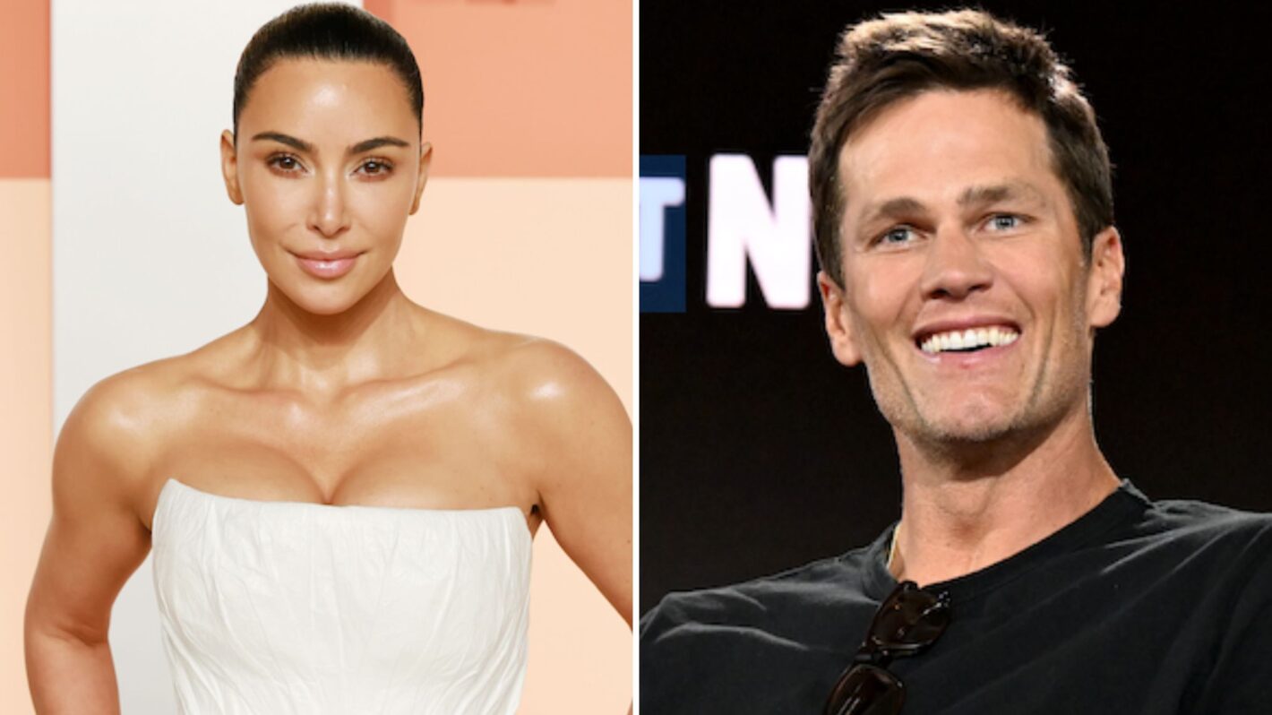 Kim Kardashian attends the 2025 Vanity Fair Oscar Party Hosted By Radhika Jones, Tom Brady speaks onstage at Fanatics Fest NYC 2025 at Javits Center on June 21, 2025 in New York City