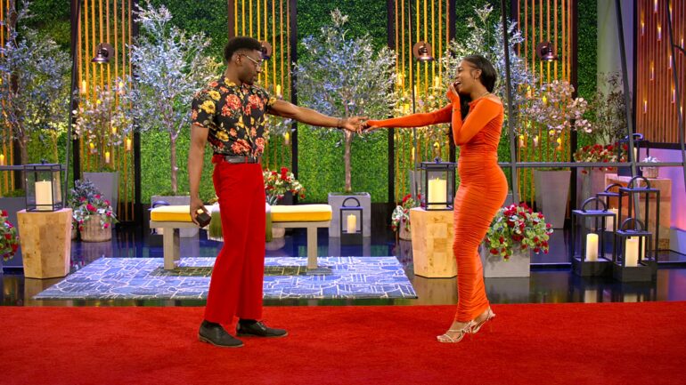 Love Is Blind. (L to R) Edmond L. Harvey, Kalybriah in episode 904 of Love Is Blind.