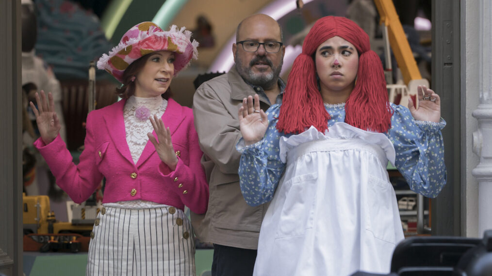 Carrie Preston, David Cross, and Jen Sobule in 'Elsbeth' Season 3 Episode 2, 'Doll Day Afternoon'