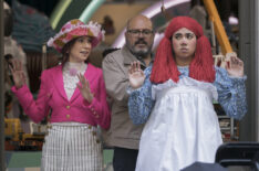 Carrie Preston, David Cross, and Jen Sobule in 'Elsbeth' Season 3 Episode 2, 'Doll Day Afternoon'