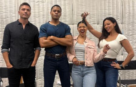 Eric Winter, Deric Augustine, Lisseth Chavez, and Melissa O'Neil on set of 'The Rookie'
