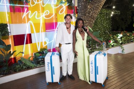 LOVE ISLAND GAMES -- Episode 216 -- Pictured: (l-r) Casey O’Gorman, UK, Garbi Denteh, Netherlands & Belgium -- (Photo by: Ben Symons/PEACOCK)