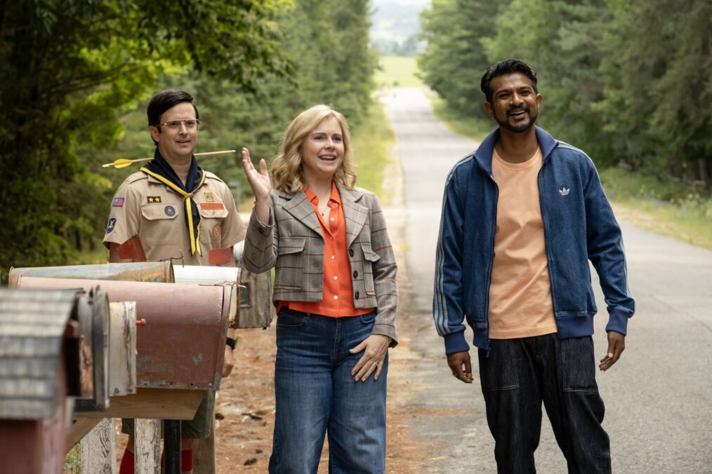 Richie Moriarty, Rose McIver, and Utkarsh Ambudkar in 'Ghosts' Season 5