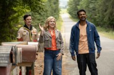 Richie Moriarty, Rose McIver, and Utkarsh Ambudkar in 'Ghosts' Season 5